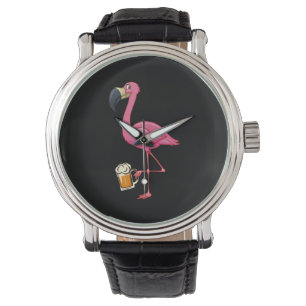 Flamingo Drinking Beer - Funny Pink Flamingo Armbanduhr