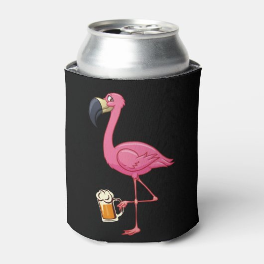 Flamingo Drinking Beer - Funny Pink Flamingo Dosenkühler (Kanne Vorderseite)