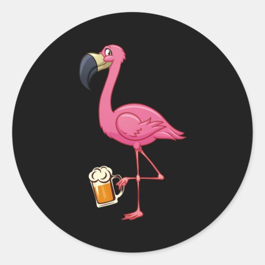 Flamingo Drinking Beer - Funny Pink Flamingo Runder Aufkleber (Vorderseite)