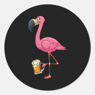 Flamingo Drinking Beer - Funny Pink Flamingo Runder Aufkleber