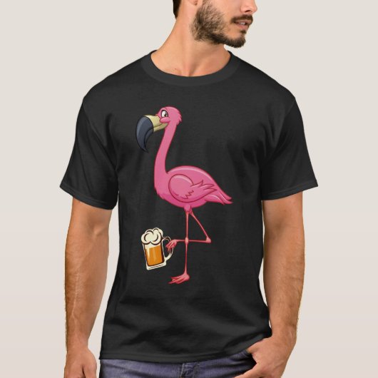 Flamingo Drinking Beer - Funny Pink Flamingo T-Shirt (Vorderseite)