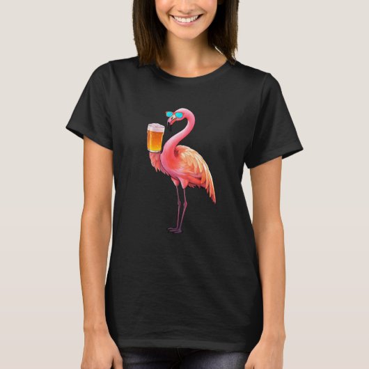 Flamingo Drinking Beer Pink Flamingo T-Shirt (Vorderseite)