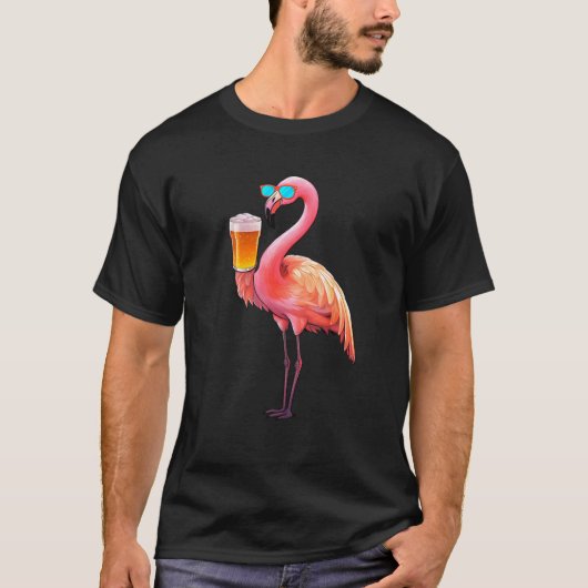 Flamingo Drinking Beer  Pink Flamingo T-Shirt (Vorderseite)