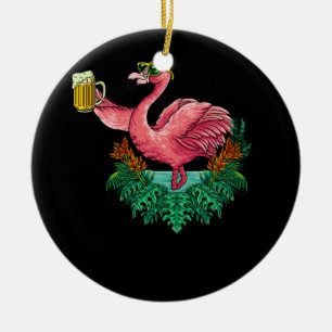 Flamingo Drinking Bier Party Keramik Ornament