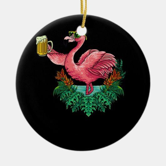 Flamingo Drinking Bier Party Keramik Ornament (Vorne)