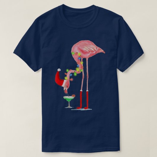 Flamingo Drinking Cocktail Weihnachtsbeleuchtung T T-Shirt (Design vorne)
