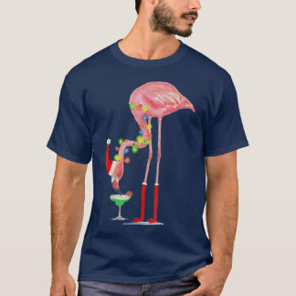 Flamingo Drinking Cocktail Weihnachtsbeleuchtung T T-Shirt