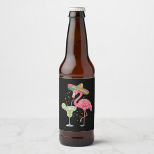 Flamingo Drinking Margarita Funny Mexican Poncho Bierflaschenetikett