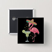 Flamingo Drinking Margarita Funny Mexican Poncho Button (Vorne & Hinten)