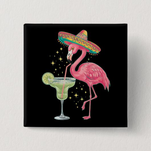 Flamingo Drinking Margarita Funny Mexican Poncho Button (Vorderseite)
