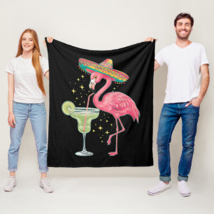 Flamingo Drinking Margarita Funny Mexican Poncho Fleecedecke