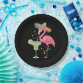 Flamingo Drinking Margarita Funny Mexican Poncho Pappteller (Party)