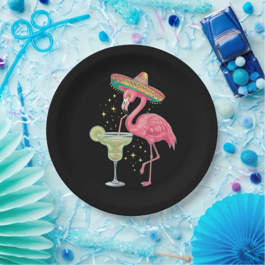 Flamingo Drinking Margarita Funny Mexican Poncho Pappteller (Party)