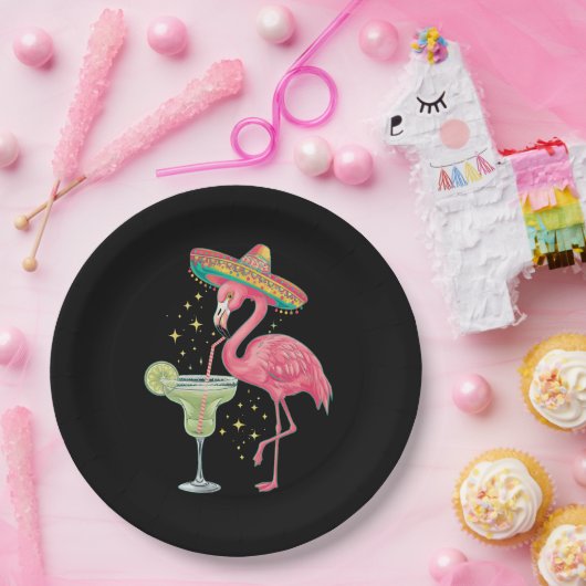Flamingo Drinking Margarita Funny Mexican Poncho Pappteller (Party)