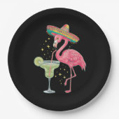Flamingo Drinking Margarita Funny Mexican Poncho Pappteller (Vorderseite)