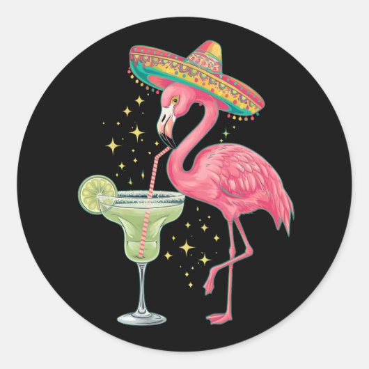 Flamingo Drinking Margarita Funny Mexican Poncho Runder Aufkleber (Vorderseite)