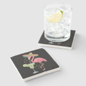 Flamingo Drinking Margarita Funny Mexican Poncho Steinuntersetzer (Seitenansicht)