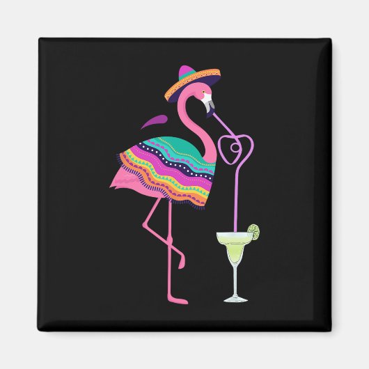 Flamingo Drinking Margarita Mexican Poncho Cinco D Magnet (Vorne)