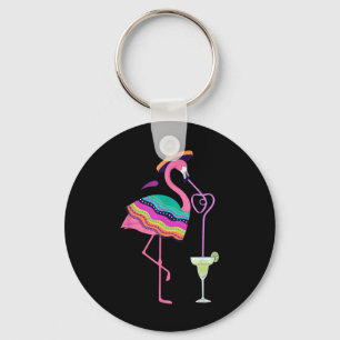 Flamingo Drinking Margarita Mexican Poncho Cinco D Schlüsselanhänger
