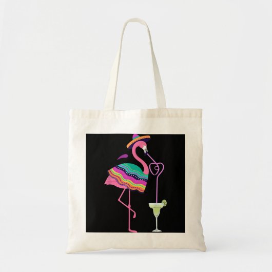 Flamingo Drinking Margarita Mexican Poncho Cinco D Tragetasche (Vorne)