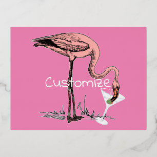 Flamingo Drinking Martini Thunder_Cove Folien Feiertagspostkarte