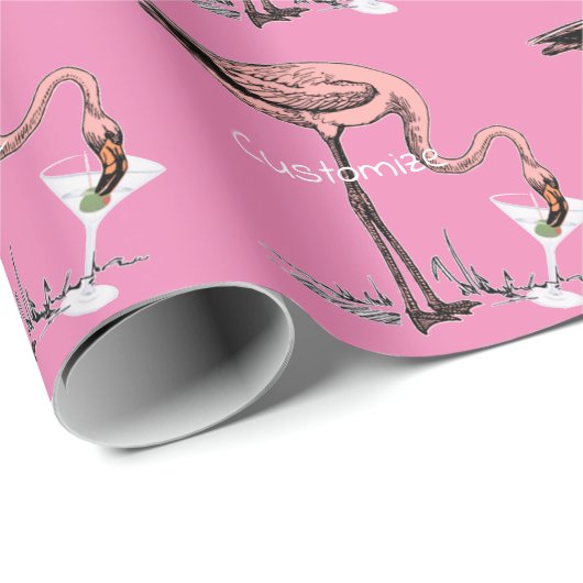 Flamingo Drinking Martini Thunder_Cove Geschenkpapier (Rolleneckpunkt)
