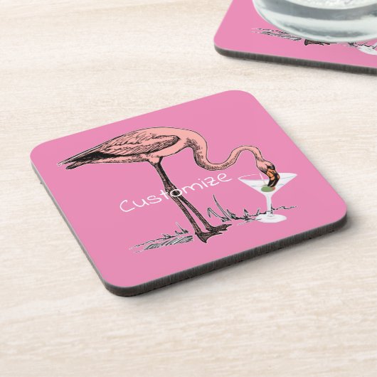 Flamingo Drinking Martini Thunder_Cove Getränkeuntersetzer (Linke Seite)