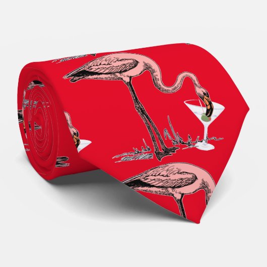 Flamingo Drinking Martini Thunder_Cove Krawatte (Gerollt)