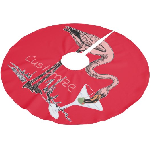 Flamingo Drinking Martini Thunder_Cove Polyester Weihnachtsbaumdecke (Schrägansicht)