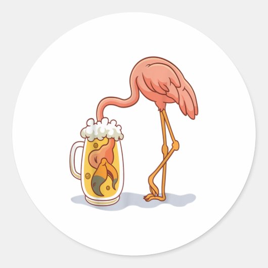 Flamingo Drinks Beer Runder Aufkleber (Vorderseite)