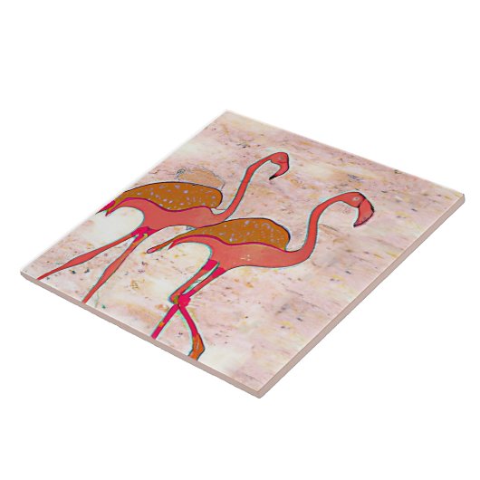 Flamingo Duo rosa Marmor dekorativ Fliese (Seite)