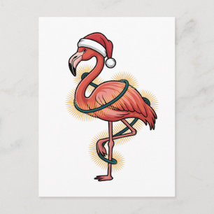 Flamingo eingewickelt in Weihnachtslicht Rosa Voge Einladungspostkarte