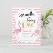 Flamingo Einladung zum ersten Geburtstag (Stehend Vorderseite)