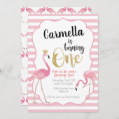 Flamingo Einladung zum ersten Geburtstag (Vorne/Hinten)