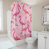 Flamingo Elegance: Rosa Vogelmuster. Duschvorhang (Beispiel)