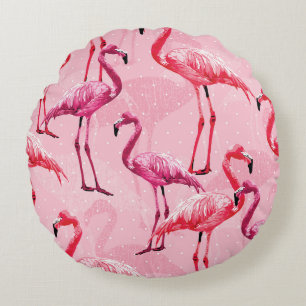 Flamingo Elegance: Rosa Vogelmuster. Rundes Kissen