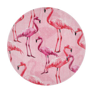 Flamingo Elegance: Rosa Vogelmuster. Schneidebrett