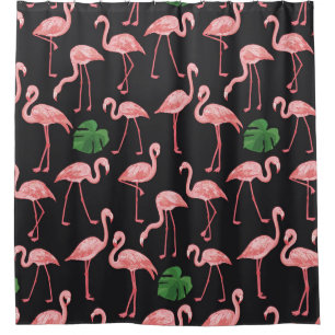 Flamingo Elegance: Vintag Monstera Fusion. Duschvorhang