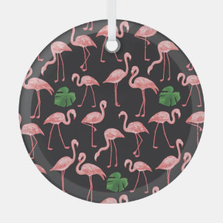 Flamingo Elegance: Vintag Monstera Fusion. Ornament Aus Glas
