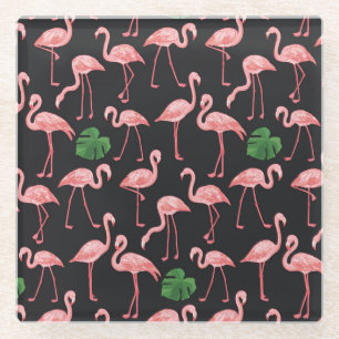 Flamingo Eleganz: Vintage Monstera Fusion. Glasuntersetzer