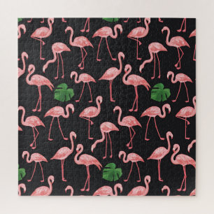 Flamingo Eleganz: Vintage Monstera Fusion. Puzzle