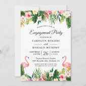 Flamingo Engagement Party Tropical Blätter Floral Einladung (Vorderseite)