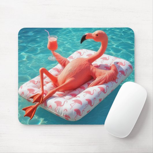 Flamingo entspannt auf einer Poolmatratze Mousepad (Mit Mouse)