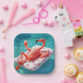 Flamingo entspannt sich auf einer Poolmatratze Pappteller (Party)