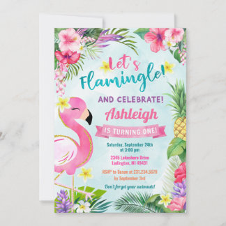 Flamingo erste Geburtstagsommer Einladung