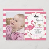 Flamingo Erster Geburtstag Einladung Girl (Vorne/Hinten)