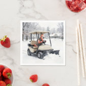 Flamingo fährt Golfwagen mit Schneepflug Serviette (Beispiel)