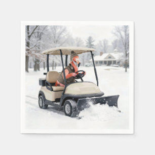 Flamingo fährt Golfwagen mit Schneepflug Serviette