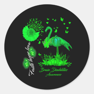 Flamingo Faith Hope Liebe Brain Disabilities Aware Runder Aufkleber