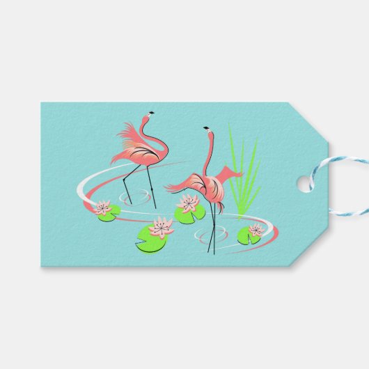Flamingo Fandango Duo 2 Geschenktag Geschenkanhänger (Vorderseite (Horizontal))